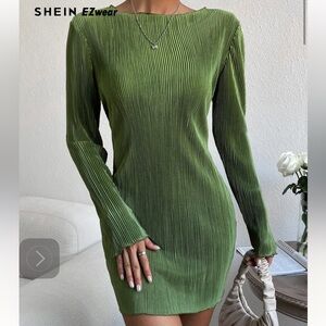 SHEIN Long Sleeve Ribbed Green Dress NWOT